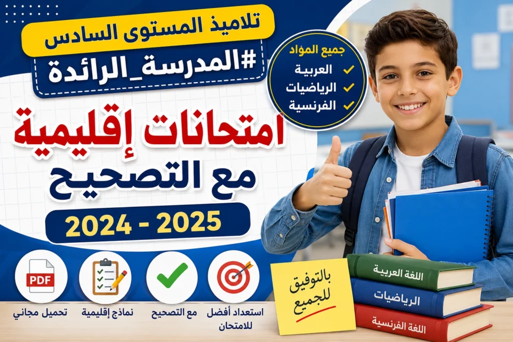 امتحانات إقليمية المستوى السادس مدارس الريادة 2024-2025 مع التصحيح PDF لجميع المواد
