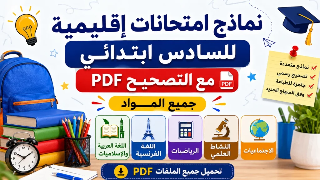نماذج امتحانات إقليمية للسادس ابتدائي مع التصحيح PDF لجميع المواد